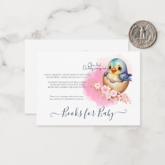 Cute Kawaii Egg Bird Elegant Floral Baby Shower Card (Front/Back In Situ)