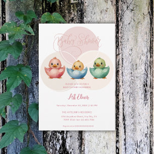Cute Kawaii Egg Birds Pastel Coloured Baby Shower  Invitation