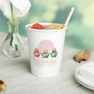 Cute Kawaii Egg Birds Pastel Coloured Baby Shower Paper Cups