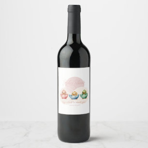 Cute Kawaii Egg Birds Pastel Coloured Baby Shower Wine Label