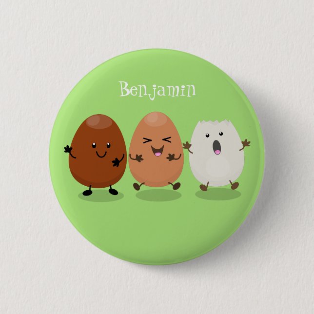 Cute kawaii eggs funny cartoon illustration 6 cm round badge (Front)