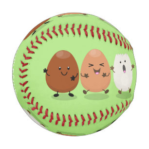 Cute kawaii eggs funny cartoon illustration baseball
