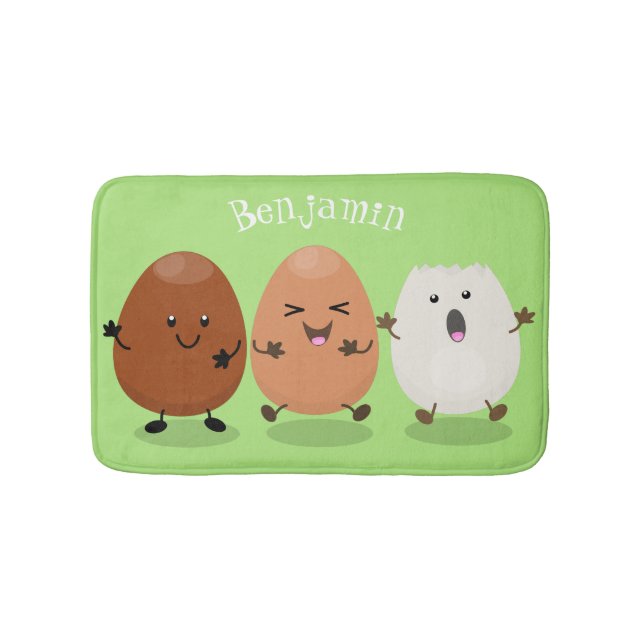 Cute kawaii eggs funny cartoon illustration bath mat (Front)
