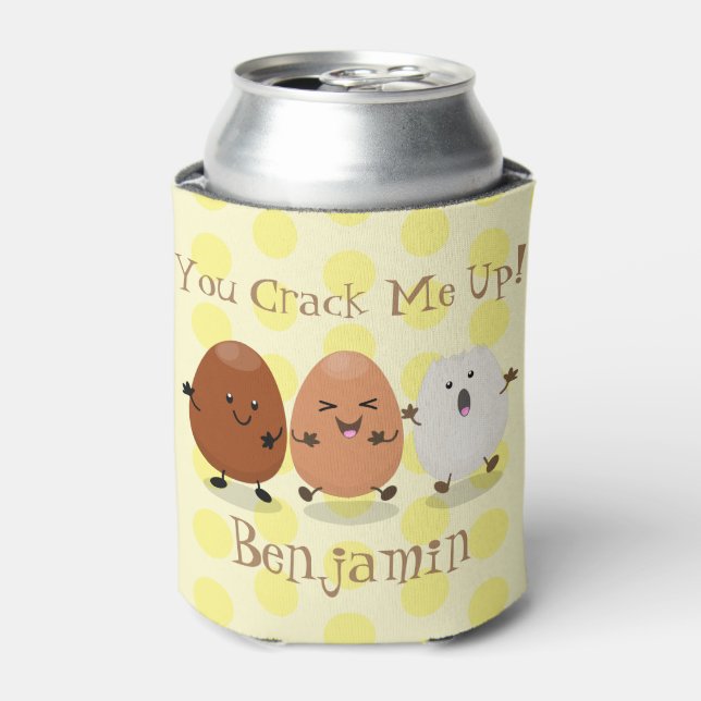 Cute kawaii eggs funny cartoon illustration can cooler (Can Front)