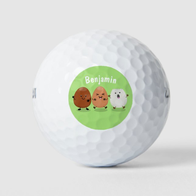 Cute kawaii eggs funny cartoon illustration golf balls (Front)