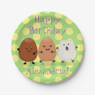 Cute kawaii eggs funny cartoon illustration paper plate