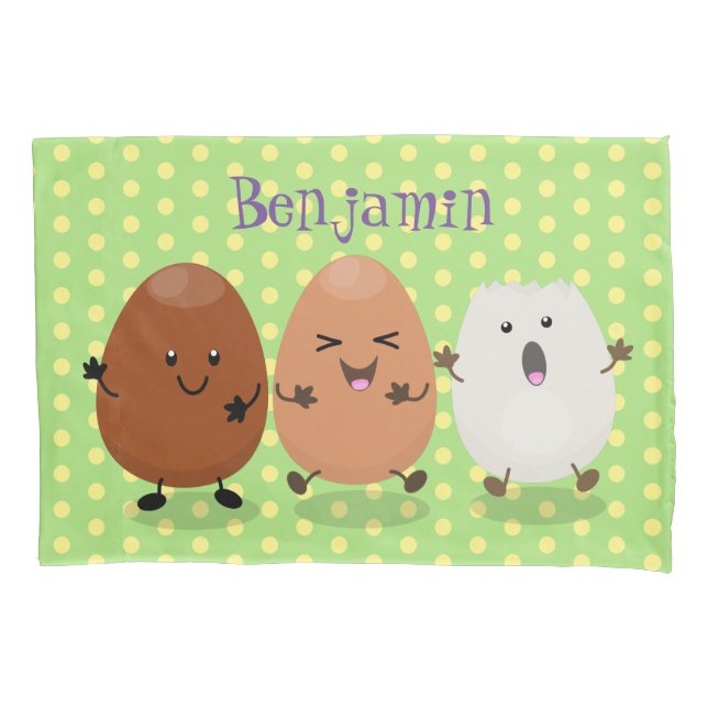Cute kawaii eggs funny cartoon illustration pillowcase (Front)