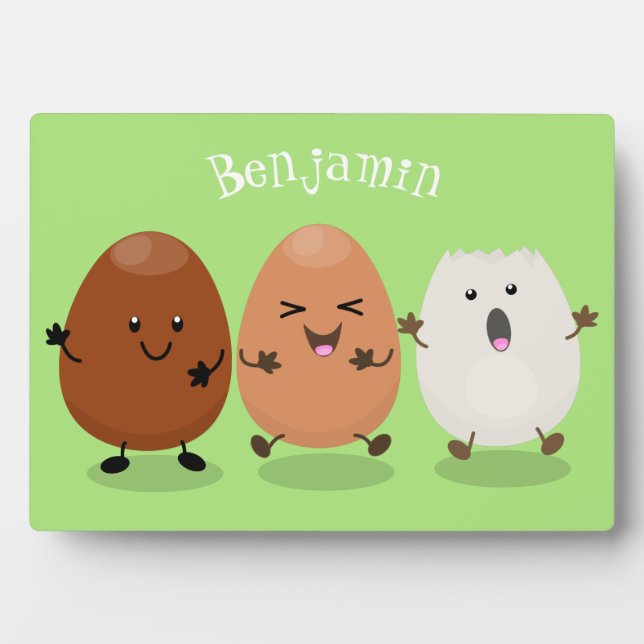 Cute kawaii eggs funny cartoon illustration plaque (Front)