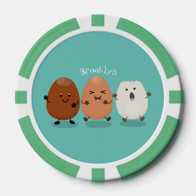 Cute kawaii eggs funny cartoon illustration poker chips (Front)