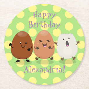 Cute kawaii eggs funny cartoon illustration round paper coaster