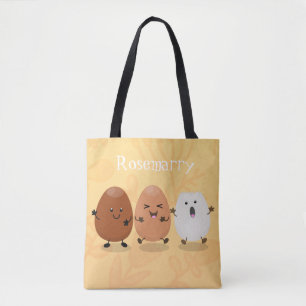 Cute kawaii eggs funny cartoon illustration tote bag