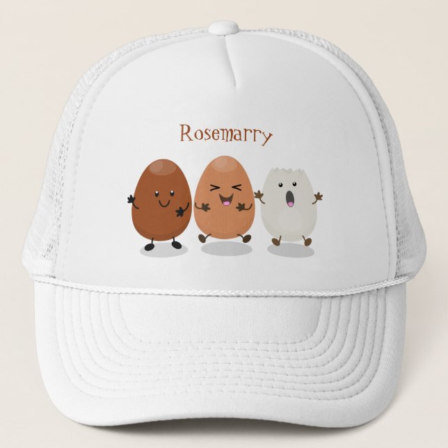 Cute kawaii eggs funny cartoon illustration trucker hat (Front)