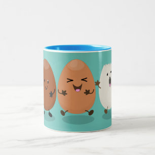 Cute kawaii eggs funny cartoon illustration Two-Tone coffee mug