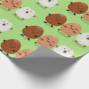 Cute kawaii eggs funny cartoon illustration wrapping paper