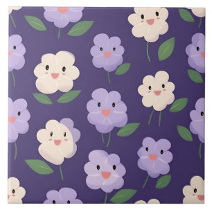 Cute Kawaii Floral Pattern Ceramic Tile