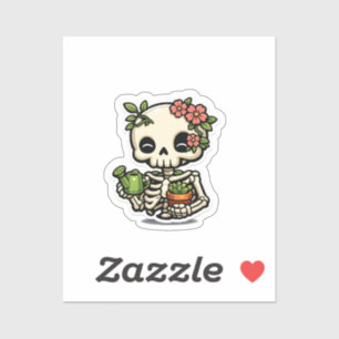 Cute Kawaii Floral Skeleton Gardener Sticker