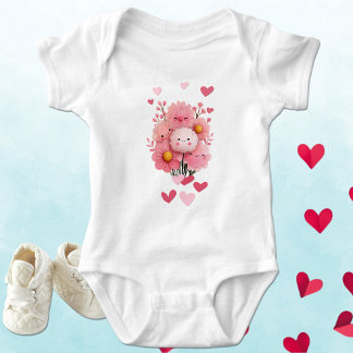 Cute Kawaii Flower With Hearts Baby Bodysuit