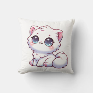 Cute Kawaii Fluffy Kitten Throw Pillow