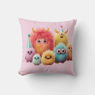 Cute Kawaii Fluffy Monster Friends Wall Art Colo Cushion
