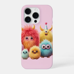 Cute Kawaii Fluffy Monster Friends Wall Art Colo iPhone 16 Pro Case