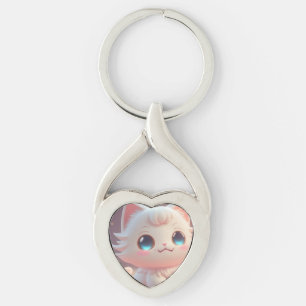 Cute Kawaii Fluffy White Cat Key Ring