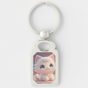 Cute Kawaii Fluffy White Cat Key Ring
