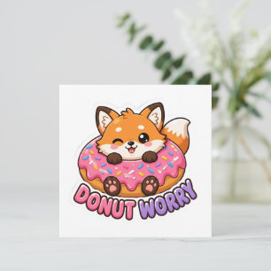 Cute Kawaii Fox Doughnut Worry Funny Food Pun Card