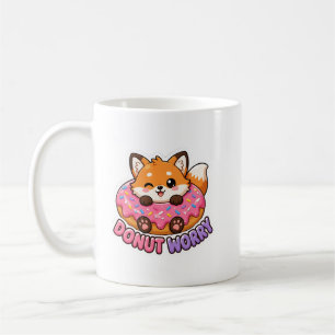 Cute Kawaii Fox Doughnut Worry Funny Food Pun Coffee Mug