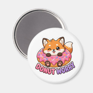 Cute Kawaii Fox Doughnut Worry Funny Food Pun Magnet