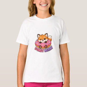 Cute Kawaii Fox Doughnut Worry Funny Food Pun T-Shirt