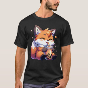 Cute Kawaii Fox Drink Bubble Tea Milk Tea Lover T-Shirt