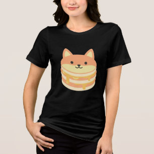 Cute Kawaii Fox Pancake Stack with Syrup Cartoon I Tri-Blend Shirt