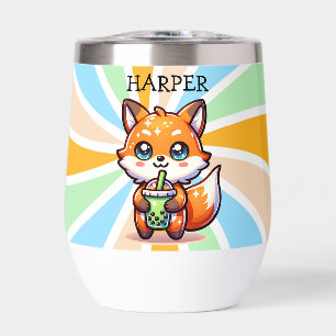 Cute Kawaii Fox with Bubble Tea Personalised