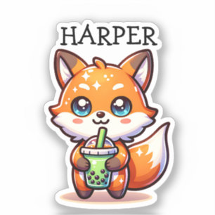 Cute Kawaii Fox with Bubble Tea Personalised