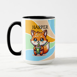 Cute Kawaii Fox with Bubble Tea Personalised Mug