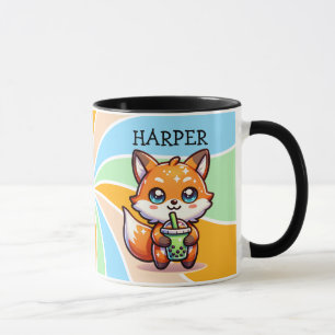 Cute Kawaii Fox with Bubble Tea Personalised Mug