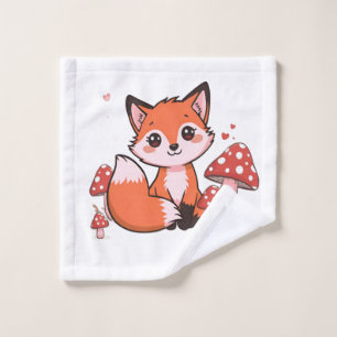 Cute Kawaii Fox with Mushrooms Cartoon Art Wash Cloth