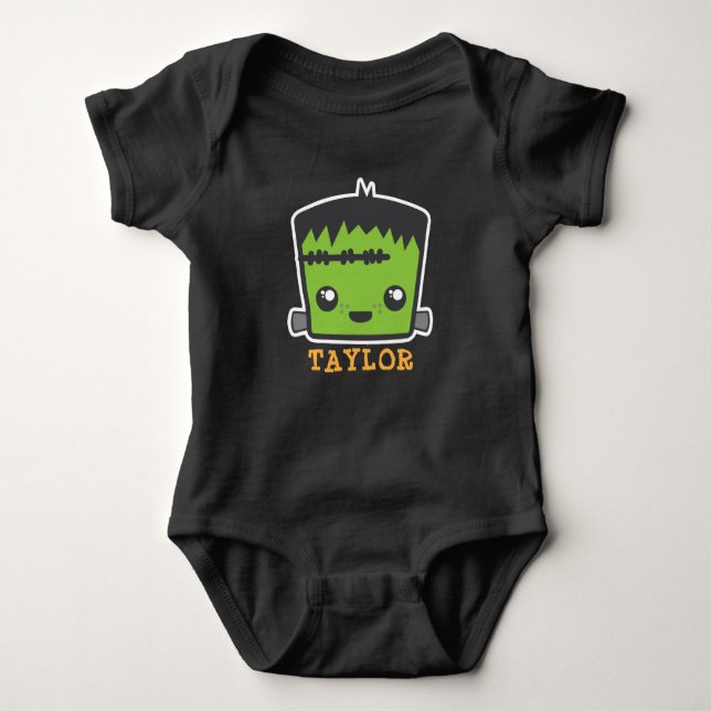 Cute Kawaii Frankenstein Monster Halloween Costume Baby Bodysuit (Front)