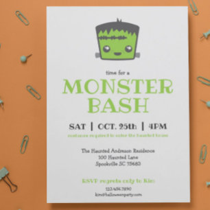 Cute Kawaii Frankenstein Monster Halloween Party Invitation