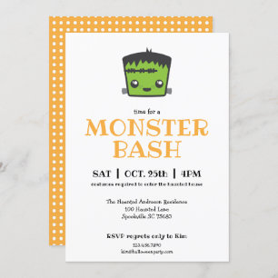 Cute Kawaii Frankenstein Monster Halloween Party Invitation