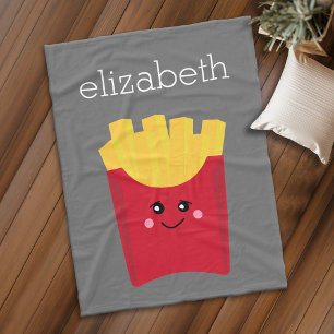 Cute Kawaii French Fries with Custom Name Fleece Blanket