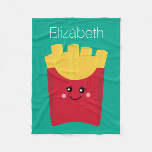 Cute Kawaii French Fries with Custom Name Fleece Blanket