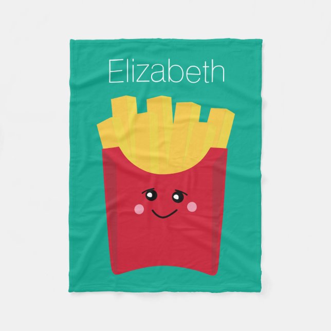Cute Kawaii French Fries with Custom Name Fleece Blanket (Front)