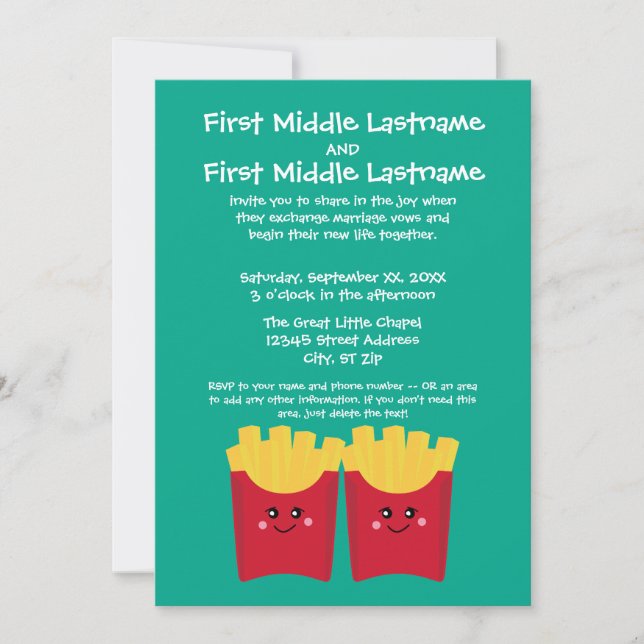 Cute Kawaii French Fries with Custom Name Invitation (Front)