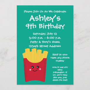 Cute Kawaii French Fries with Custom Name Invitation