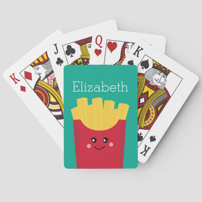 Cute Kawaii French Fries with Custom Name Playing Cards (Back)