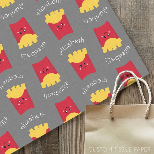 Cute Kawaii French Fries with Custom Name Tissue Paper (Custom Tissue Paper)