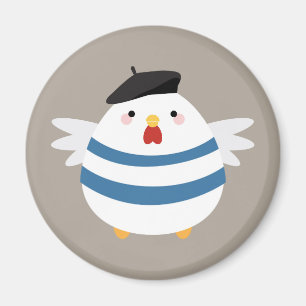 Cute Kawaii French Hen Illustration Magnet