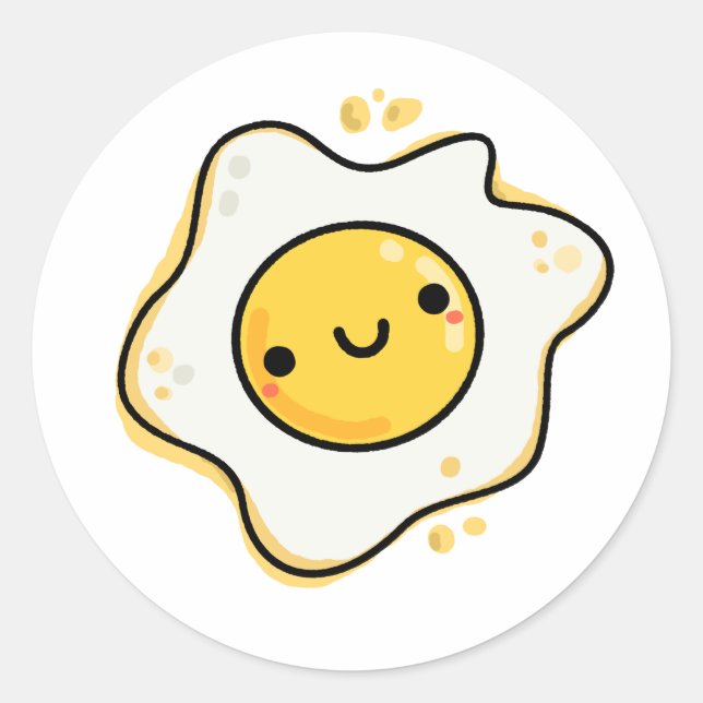 Cute Kawaii Fried Egg Classic Round Sticker (Front)