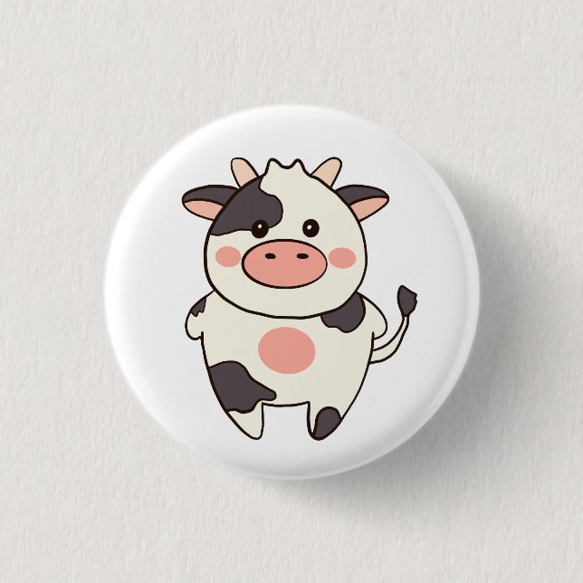 Cute Kawaii Friendly Cow 3 Cm Round Badge (Front)